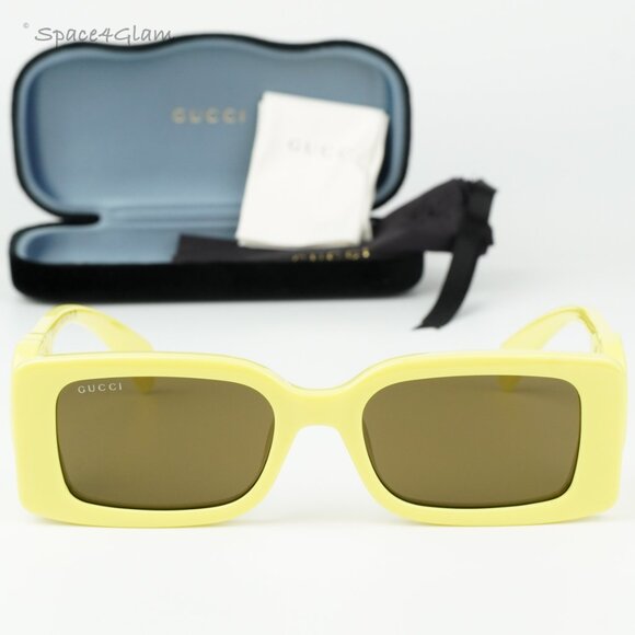 BRAND NEW Gucci GG1325S 007 Acid Yellow Brown Rectangle Unisex Sunglasses - Picture 3 of 9